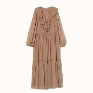 H&M beige long maxi tiered dress size M